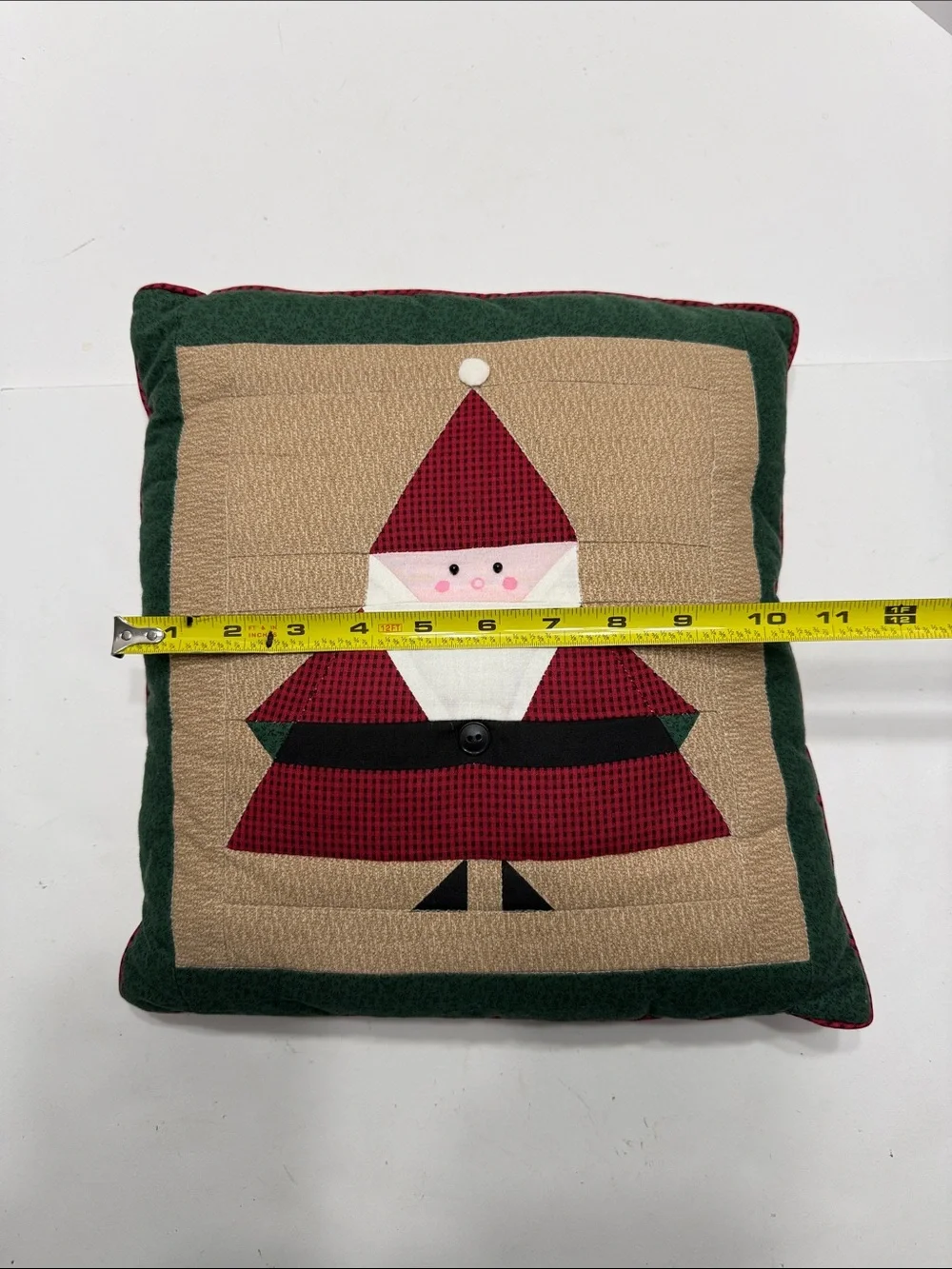 Festive Santa Patchwork Holiday Pillow - Green & Red